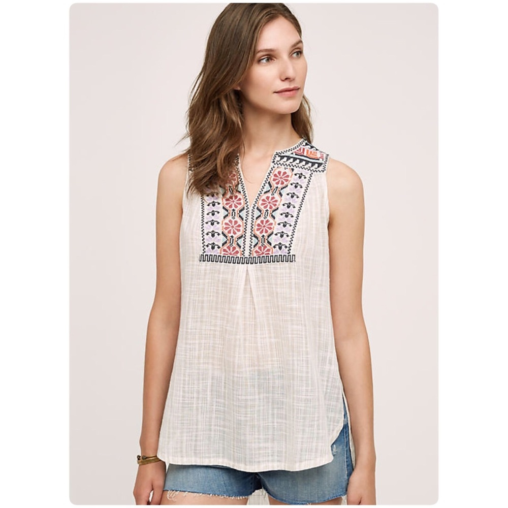 Anthropologie Embroidered Boho Gauze Top